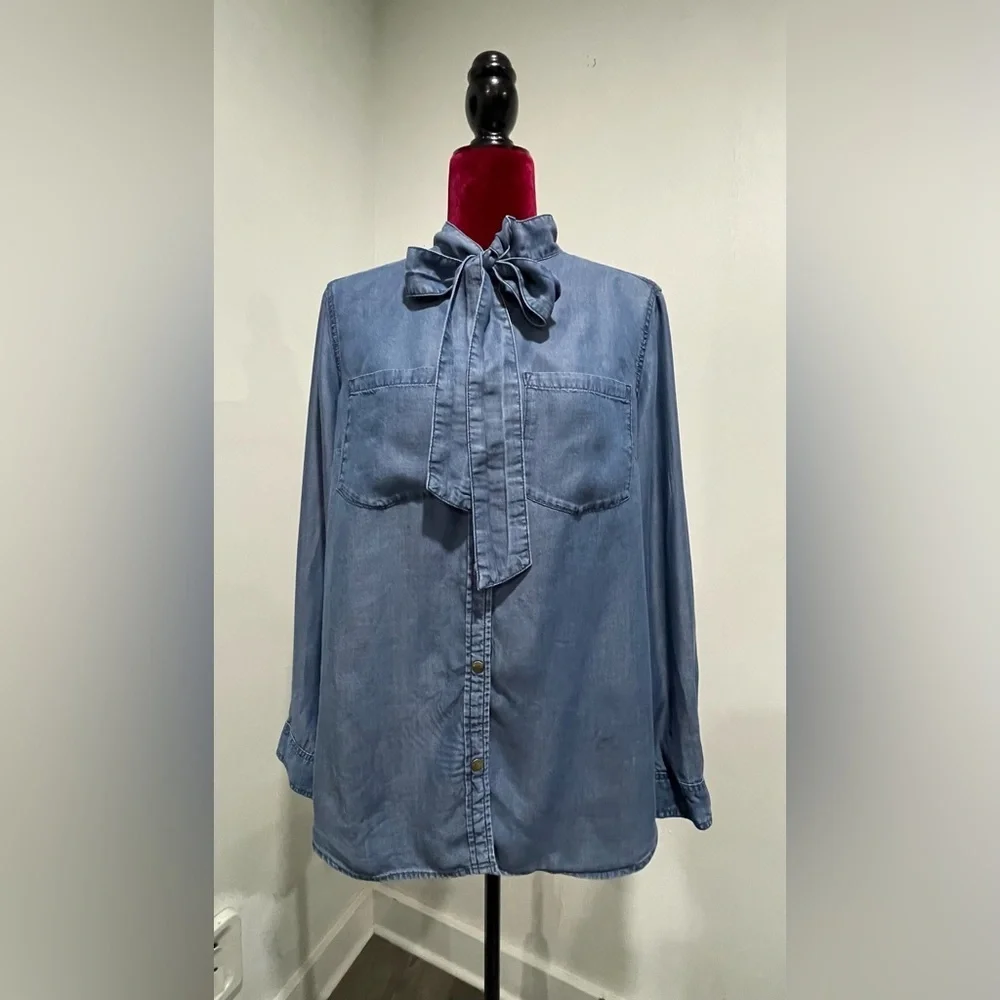 Michael Kors Blue Button Down Shirt with Bow